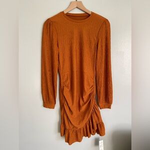 New, Cupshe Pumpkin Spice Rib Ruched Mini Dress
